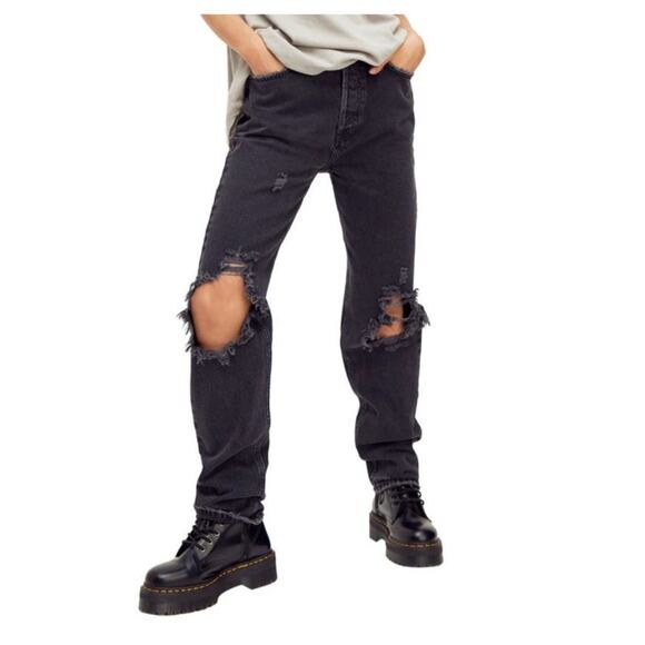 Free People We The Free The Lasso High Waist Straight Leg Jeans In Washed Black - Picture 1 of 11